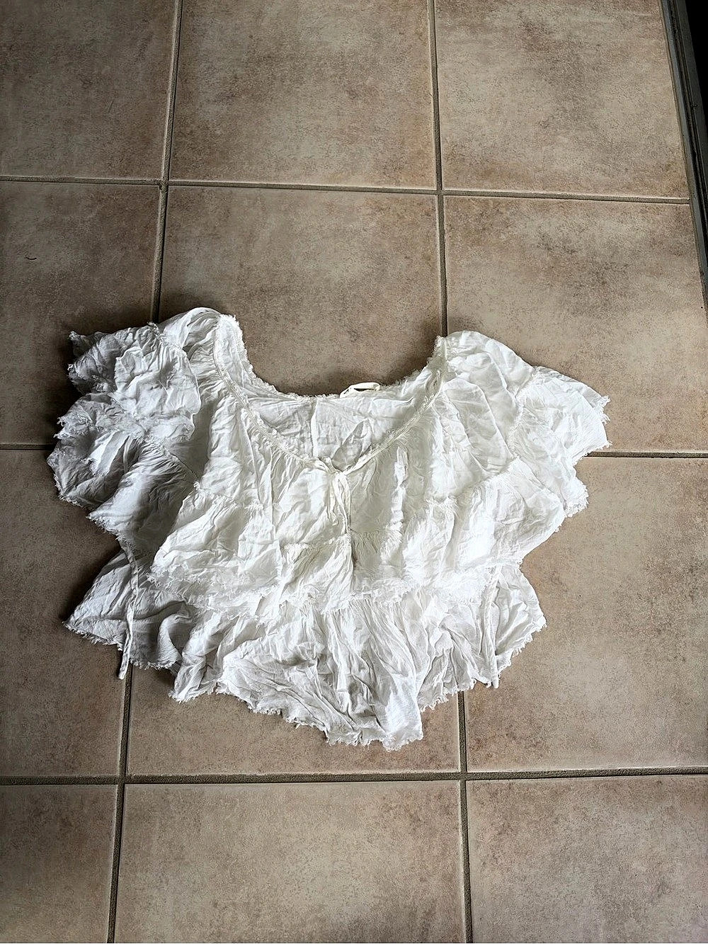 Mustard seed  White Ruffle Crop Top